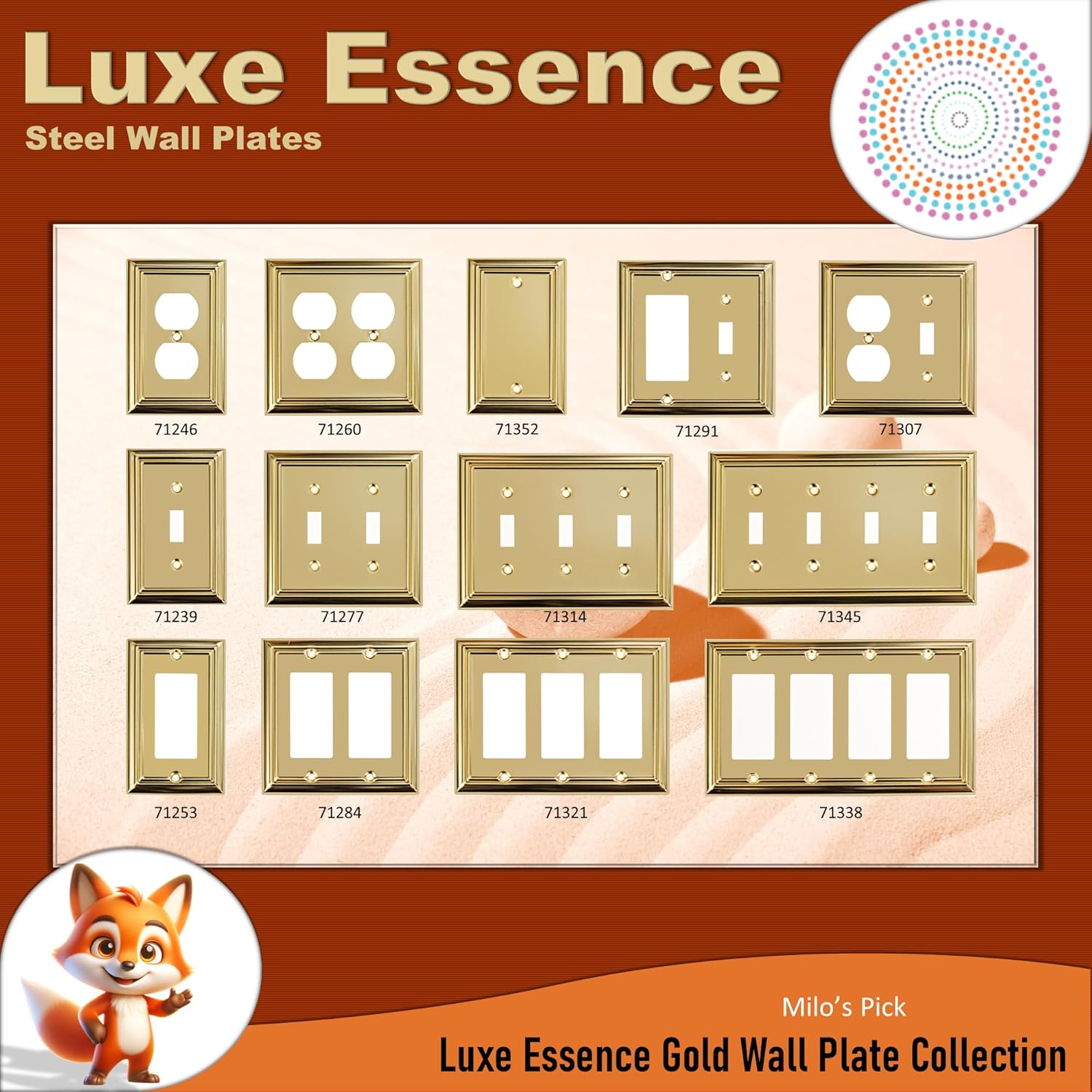 Sleek Lighting | Luxe Essance Gold Steel Wall Plate Collection | Outlet, Switch, Electric Cover (3 Gang Toggle)