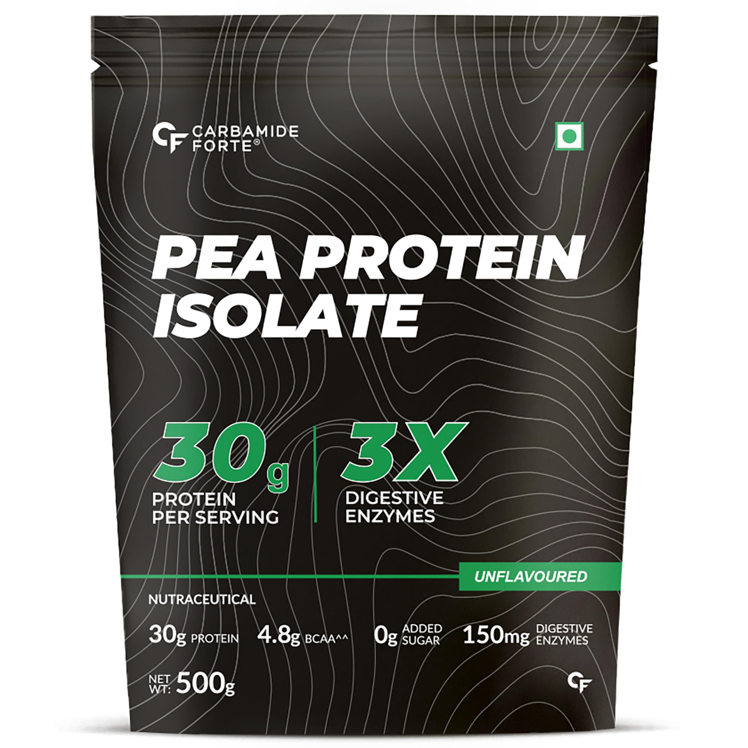 Carbamide Forte Pea Protein Isolate 30Grams Per Serving | Plant Based Protein Powder Isolate With 4.8G BCAA | Unflavoured Plant Pea Protein Powder - 500Grams