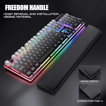 RedThunder K10 Wired Gaming Keyboard and Mouse Combo, UK Layout, True RGB Backlight, Soft Leather Wrist Rest, Ergonomic Anti-Ghosting Keyboard + 7D 7200 DPI Mouse for PC Mac (Gradient Gray)