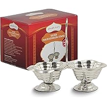 Shubhkart Silver Plated Haldi Kumkum Stand in Small Size Handmade Roli Chawal Holder Set of 3 for Puja, Aarti, Temple Rituals, Festivals, Raksha Bandhan &amp; Home Worship | Traditional Tilak Accessory