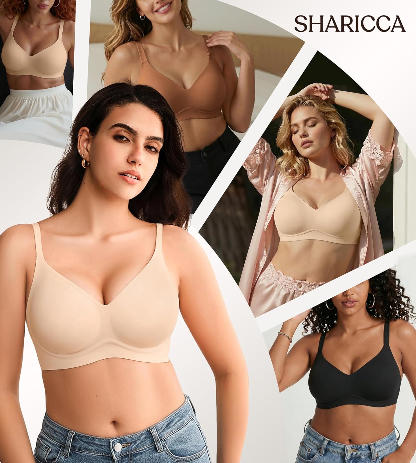 Jelly Bras for Women No Underwire - Wireless Seamless Padded Bralette, Full Coverage Back Smoothing Bra with Support (S-2XL)