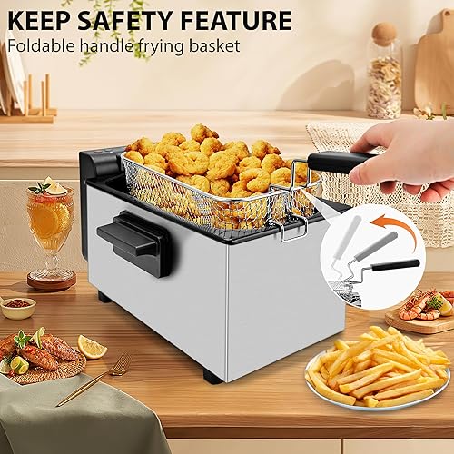 Miniatura 4 de SUSTEAS Freidora eléctrica de 3 litros2.7QT, 1500W, control de temporizador, temperatura ajustable, tapa con ventana de visualización y cesta de