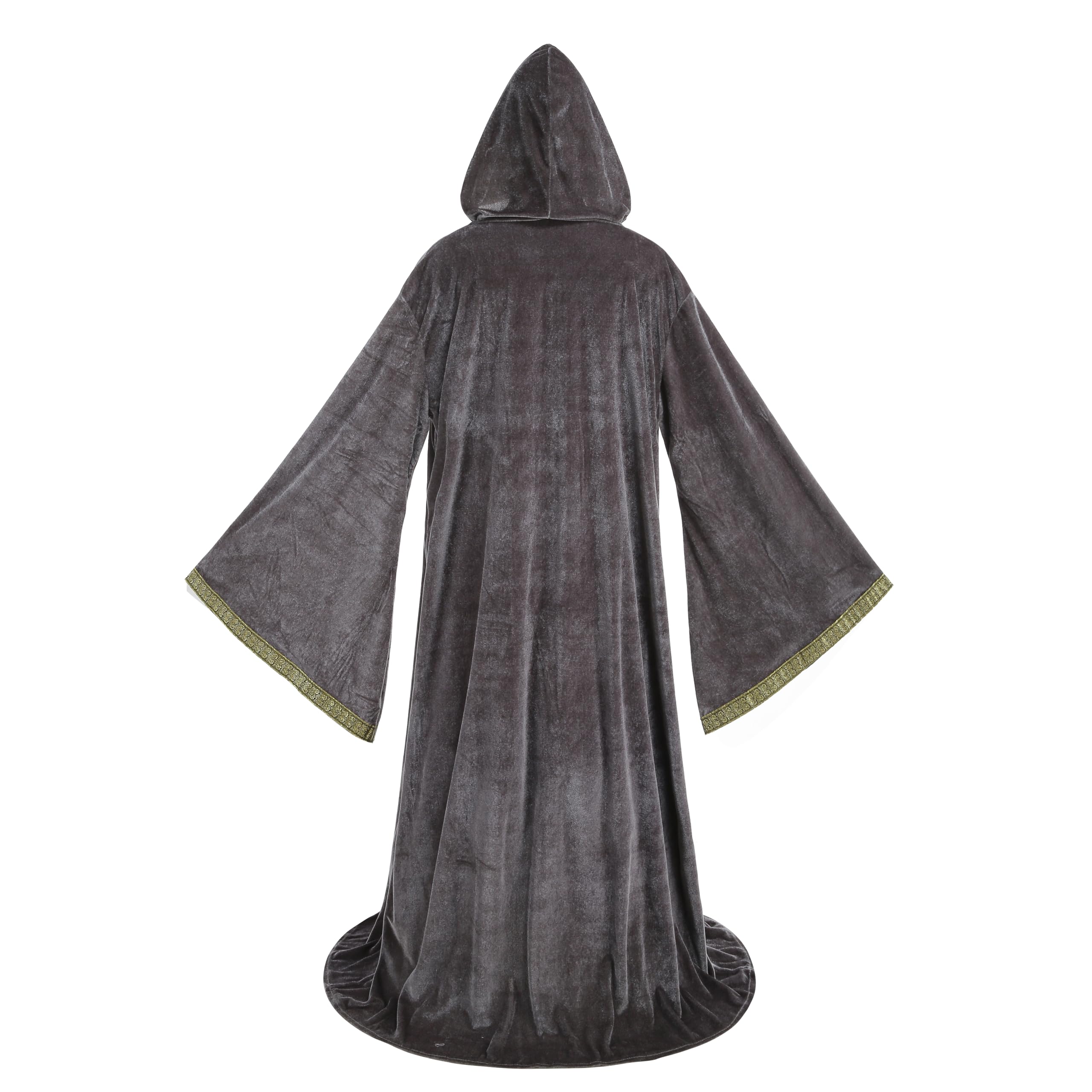 DELIVESS Unisex Velvet Wizard Robe Cloak Cosplay Renaissance Costume Halloween 62.99" Gray, 160CM /62.99" - Image 3