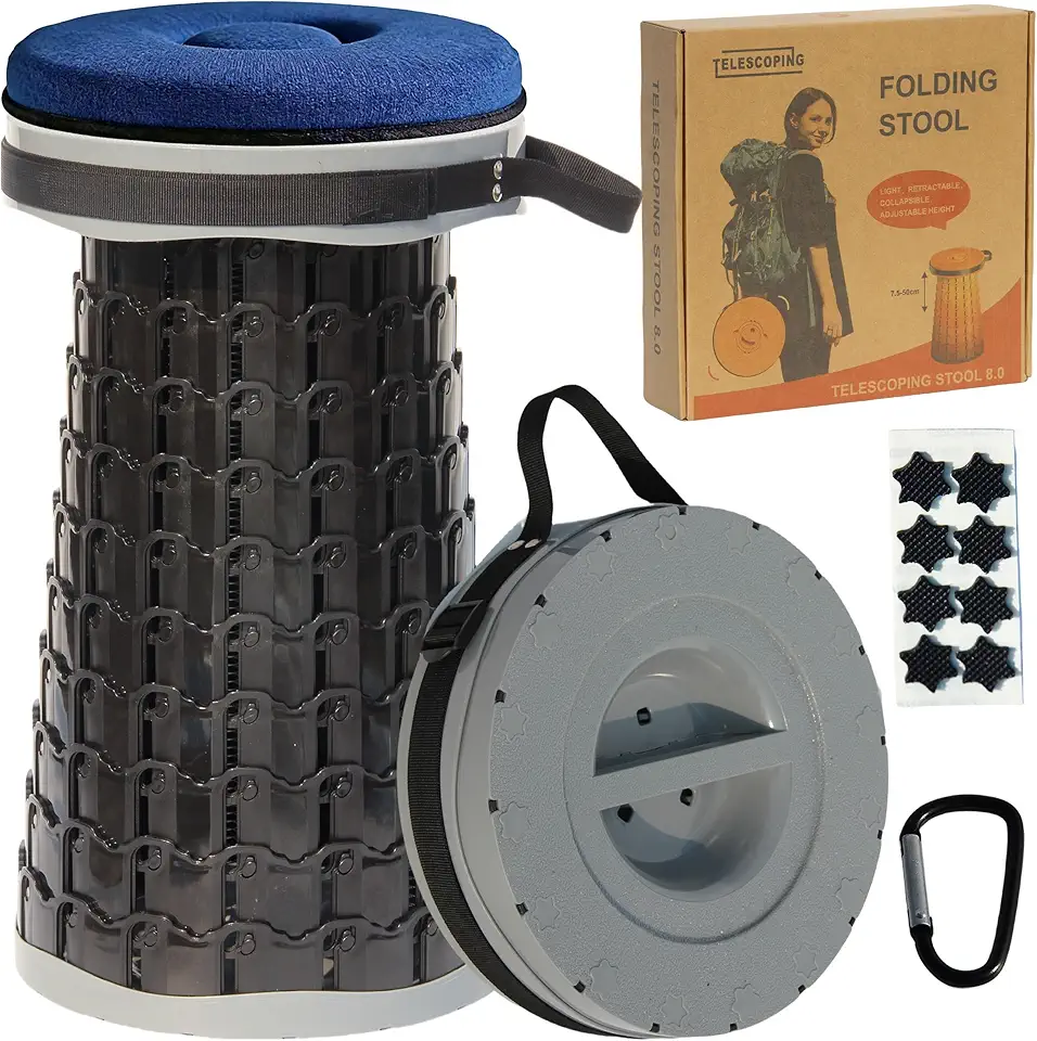 ALEVMOOM Banco telescópico com almofada, banco telescópico de viagem, banco portátil e leve, simples, banquinho dobrável para acampamento, banco de piquenique resistente para atividades ao ar livre