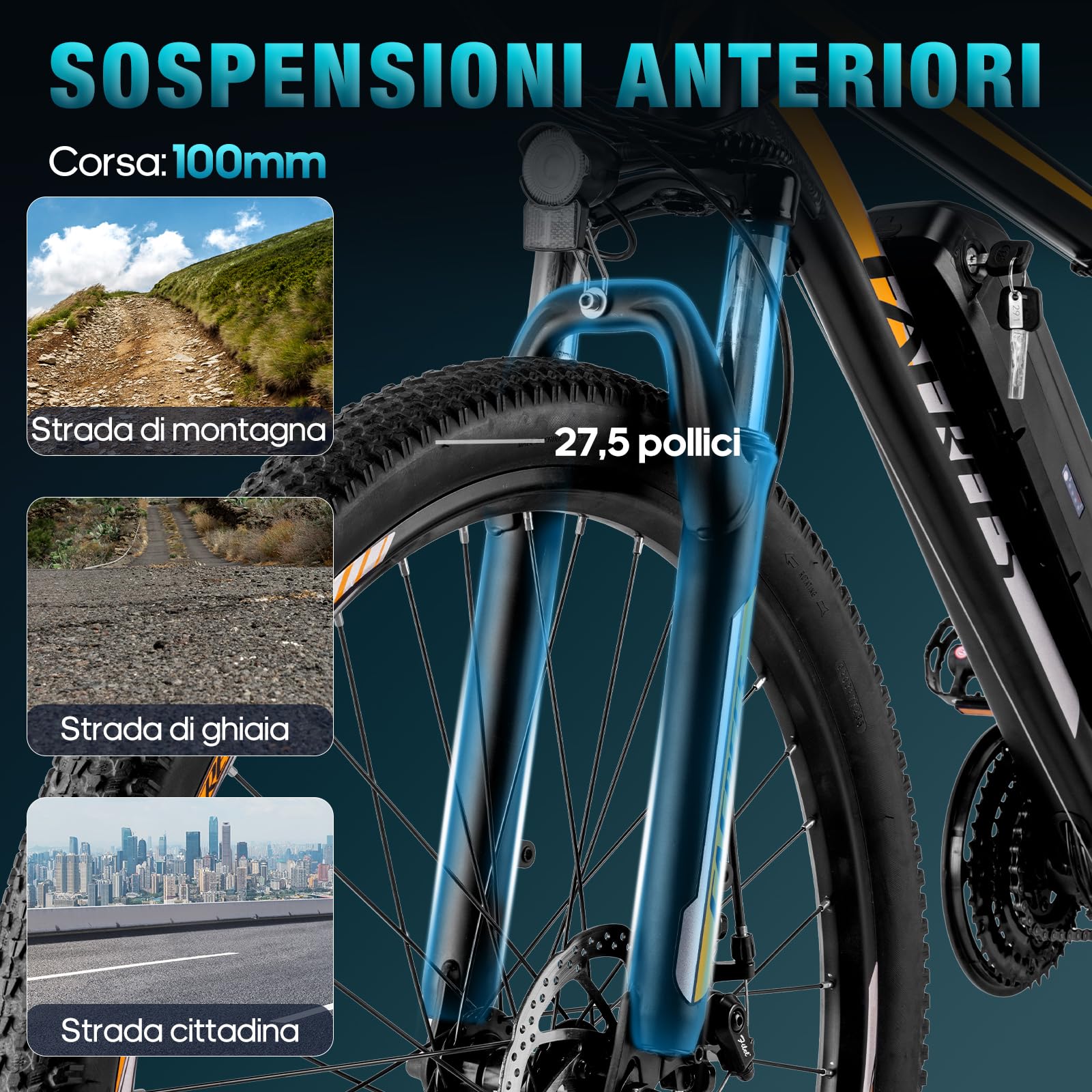 Fafrees Bici Elettrica Uomo Donna, 36V 14.5Ah Bicicletta Elettrica 27.5 Pollici, 250W Ebike MTB con 21 Velocità, Pedalata Assistita 100KM, F28 MT 2024 Nero