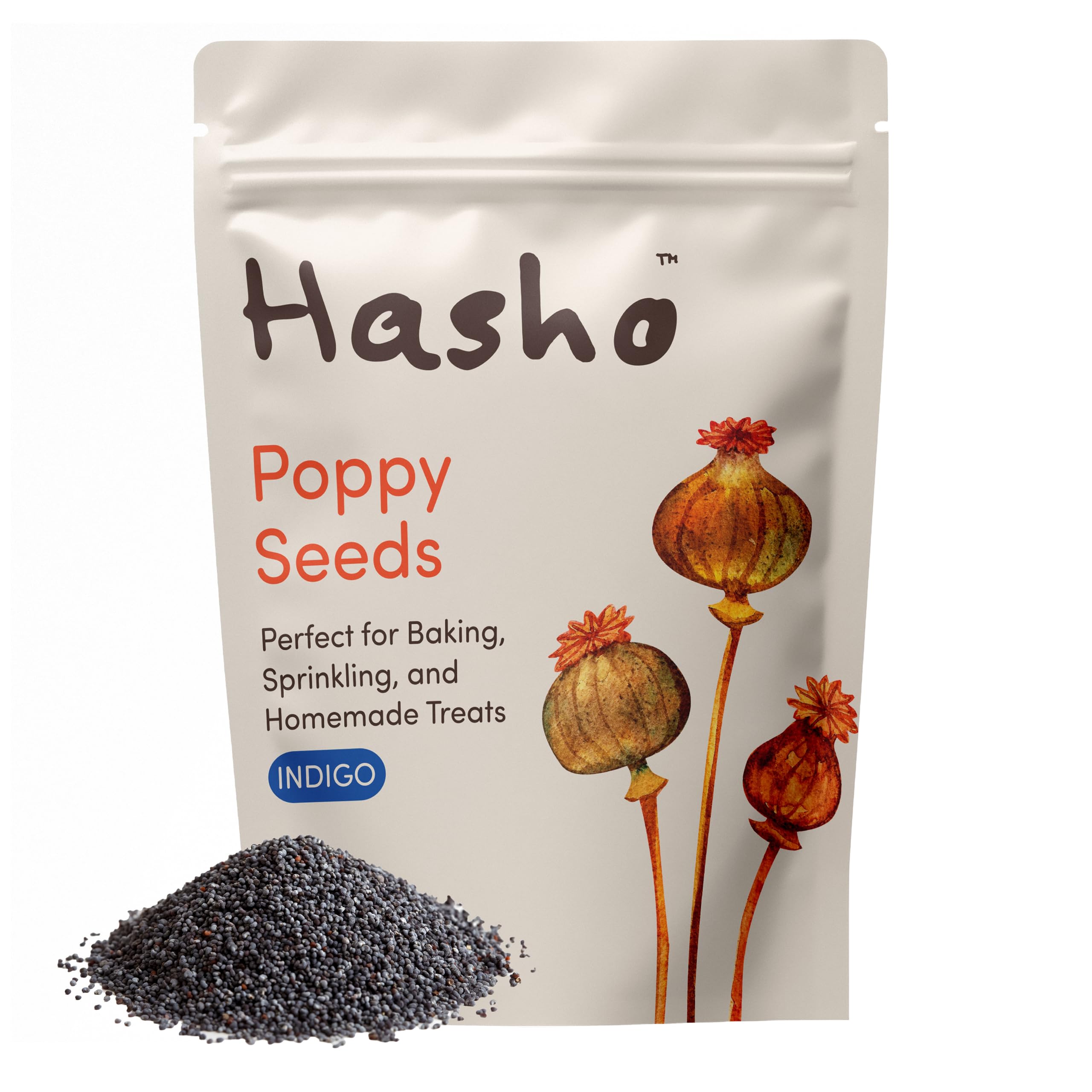 Hasho Whole Poppy Seeds – Indigo (8 oz) – Non-GMO, Vegan – For Baking & Sprinkling