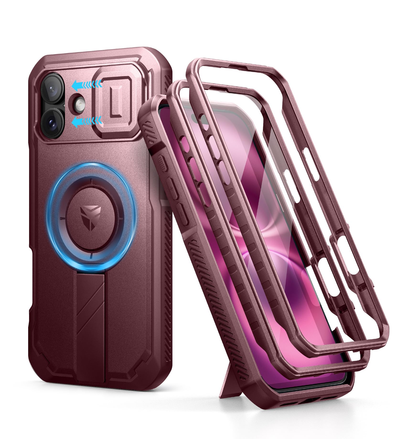 Dexnor for iPhone 16 Plus Magnetic Case With Slide Camera Cover & Adjustable Kickstand & Built-in Screen Protector