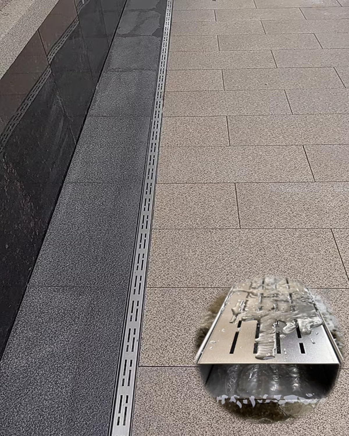 Canaleta de Drenaje Sistema de Canal de Drenaje de Zanja Larga para Exteriores, Kit de Drenaje de Zanja para Terraza, Garaje, Entrada de Vehículos y Patio, Canaleta Rectangular Delgada para Piso(3x7x1