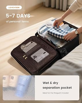 LOVEVOOK Carry on Suitcase 22x14x9 Airline Approved,20 inch Lightweight Waterproof Suitcases with 360 silent swivel wheels, TSA Lock and Compartment, Large Capacity travel Suitcase Black