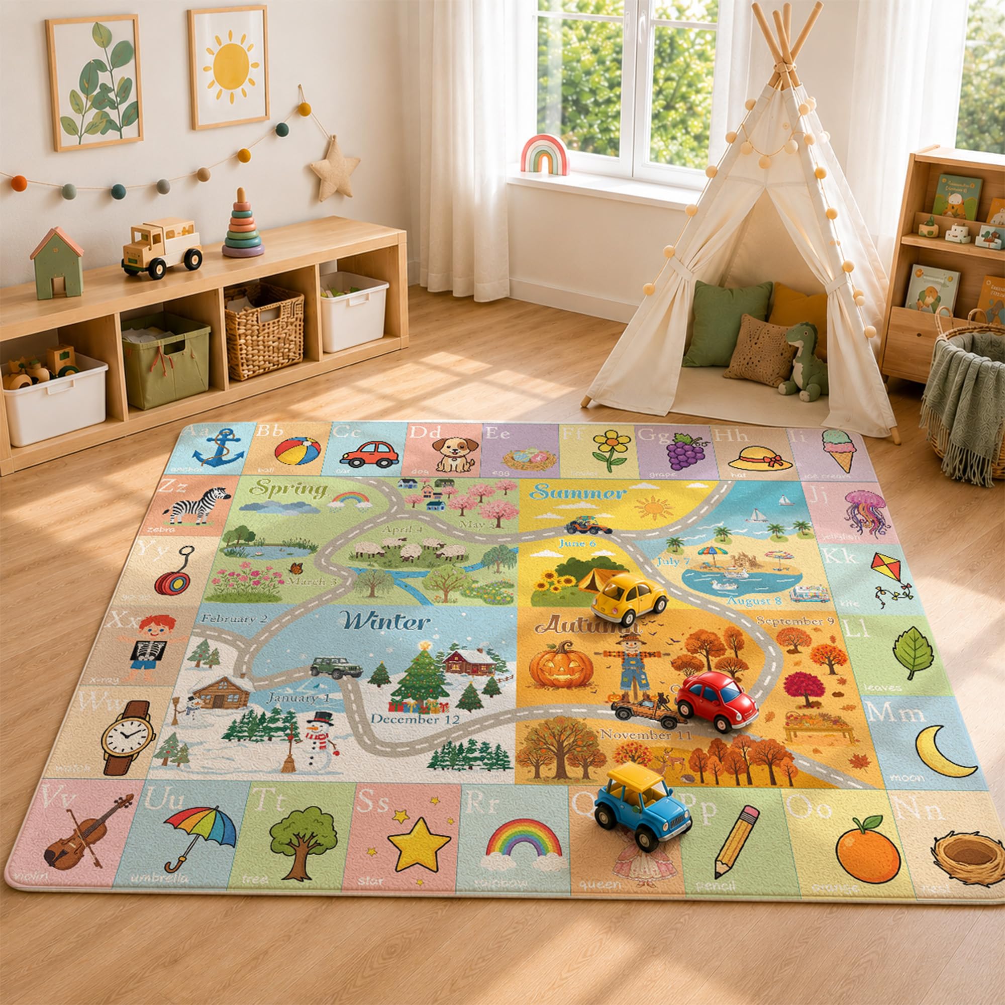 Nayoroom Kids Alphabet ABC Rug Soft Faux Wool Seasons Non-Slip 5 x 7 ft