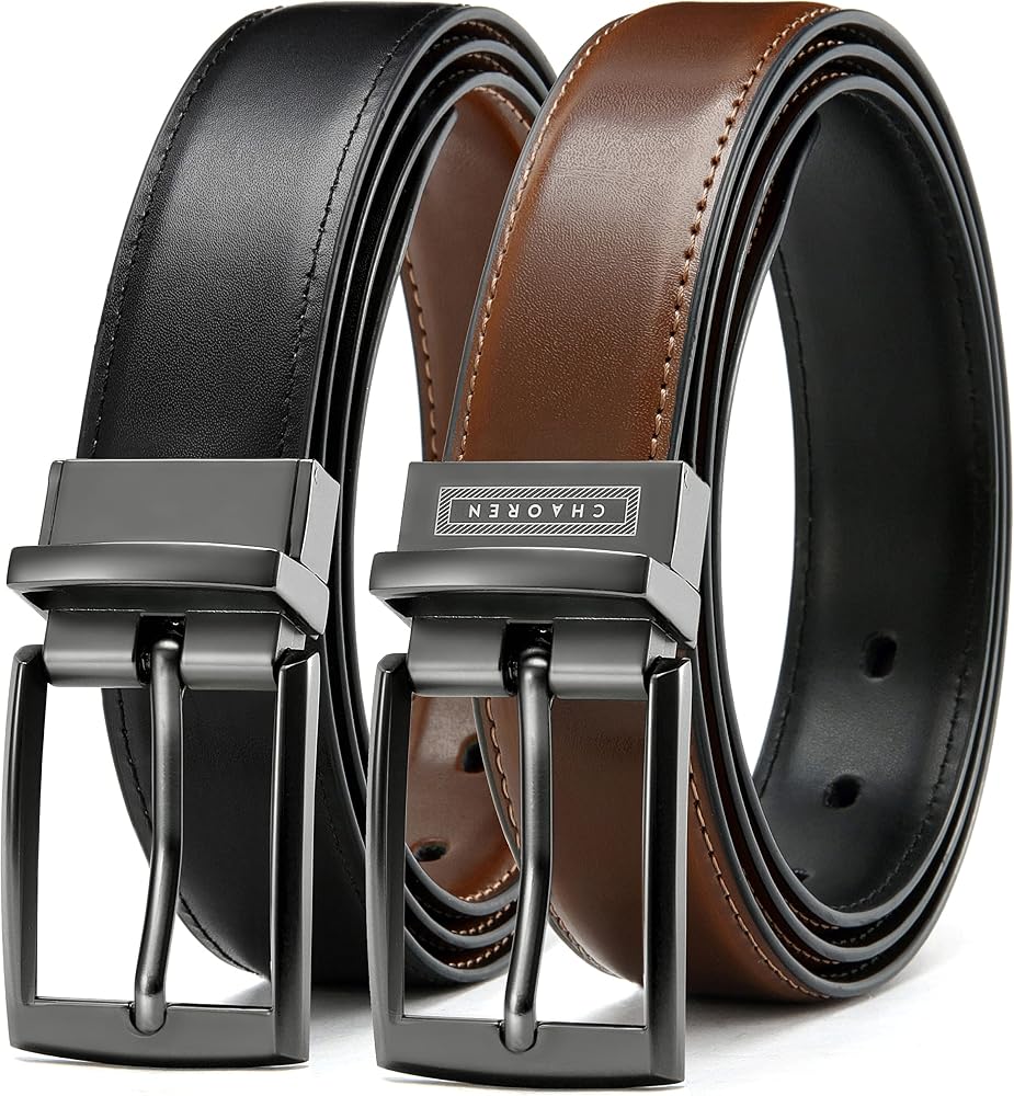 CHAOREN Boys Belt, Most Size Kids 1 1/4" Dress Reversible Belt for Youth - One Leather Belt Two Style | 1 Belt, 2 Colors, Trim-to-fit, Classic Style, Comfortable Fit, School uniforms, dress wear and everyday use