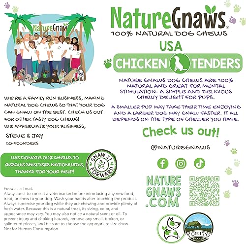 Miniatura 5 de Nature Gnaws Cecina de pollo para perros, fabricada en los Estados Unidos, golosinas masticables naturales de primera calidad para perros, sin