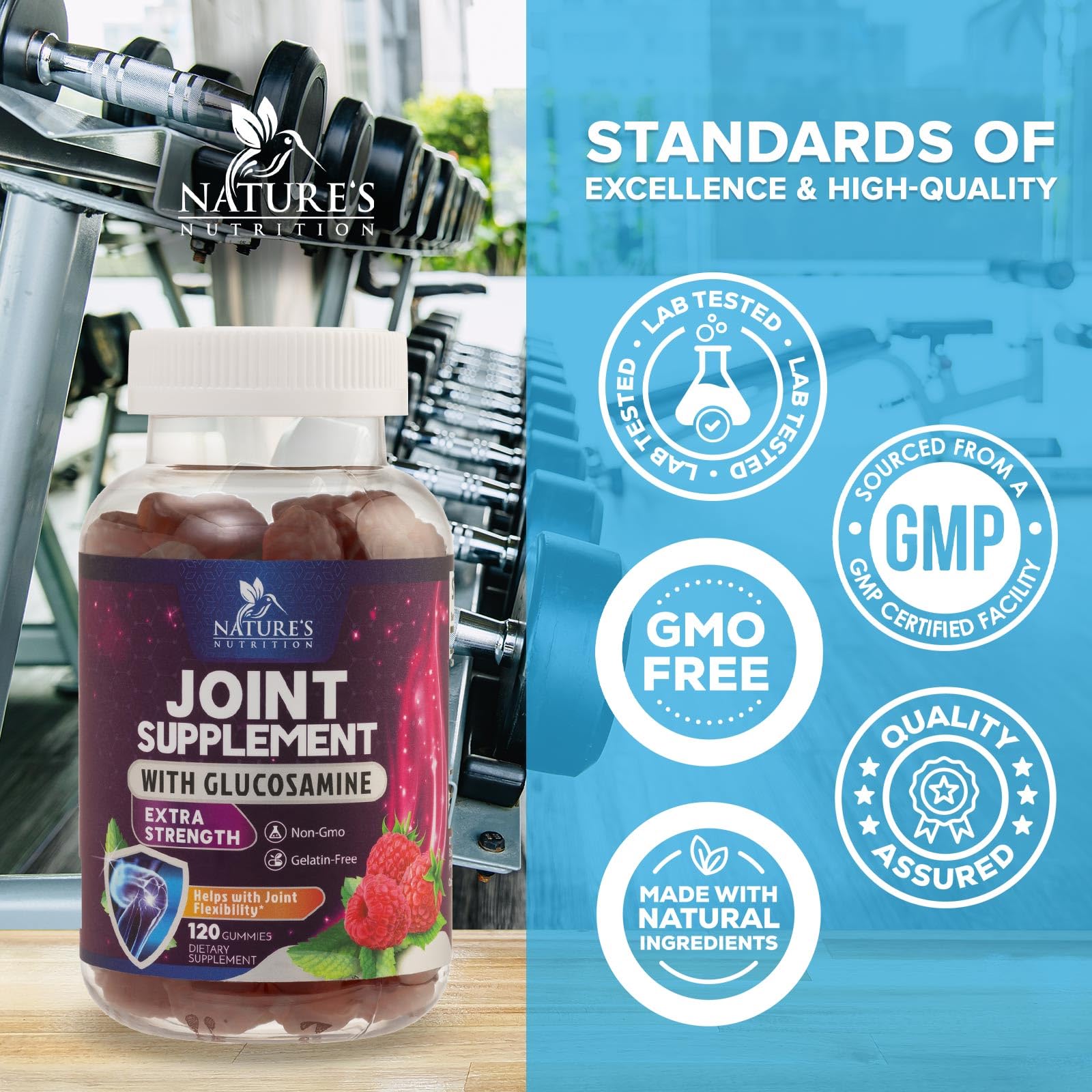 Joint Support Gummies - Extra Strength Glucosamine Gummy Plus Vitamin E - Nature's Joint Support Supplement for Occasional Discomfort for Back & Knees - Cartilage & Flexibility Support - 120 Gummies — Amazon image 4