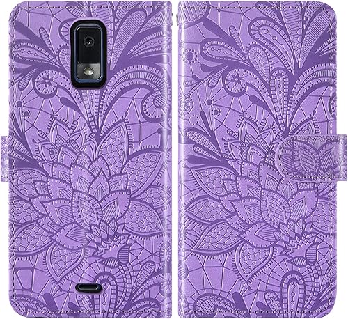 Miniatura 5 de Asuwish Funda de teléfono para Tracfone BLU View 3 B140DL con protector de pantalla de vidrio templado y funda de cartera de encaje, soporte para