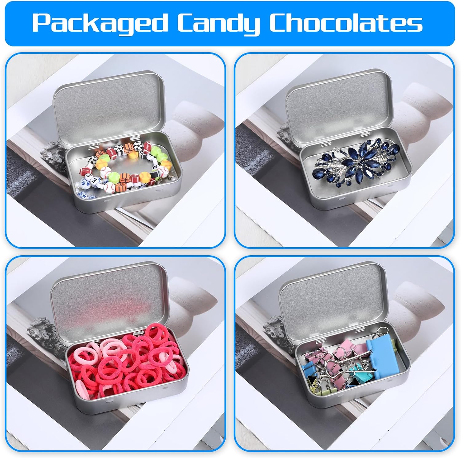 Nogeqi 2 pcs Metal Tin Box, Rectangular Metal Storage Box, Small Boxes with Lid, Empty Hinged Tin Container, Mini Small Storage Kit for Jewelry Eraser Candy Craft Organize (Silver)3.8 x 2.5 x 0.8in image 5
