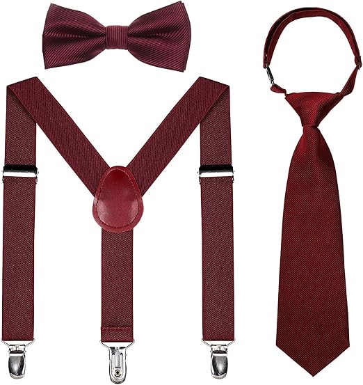 Kajeer Kids Suspender Bowtie Necktie Sets - Adjustable Elastic Classic Accessory Sets for 6 Months to 13 Year Old Boys Girls