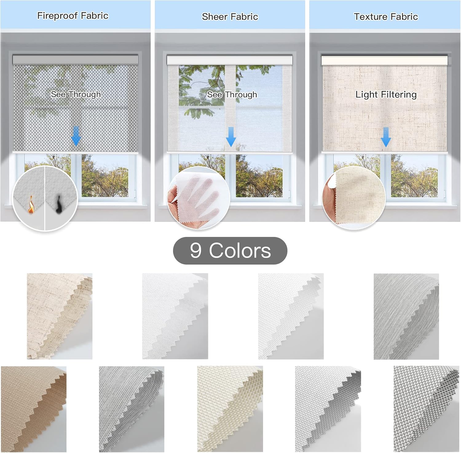 Tokblind Roller Shades and Zebra Shade Fabric Sample Swatch, 3 Pieces : Home & Kitchen