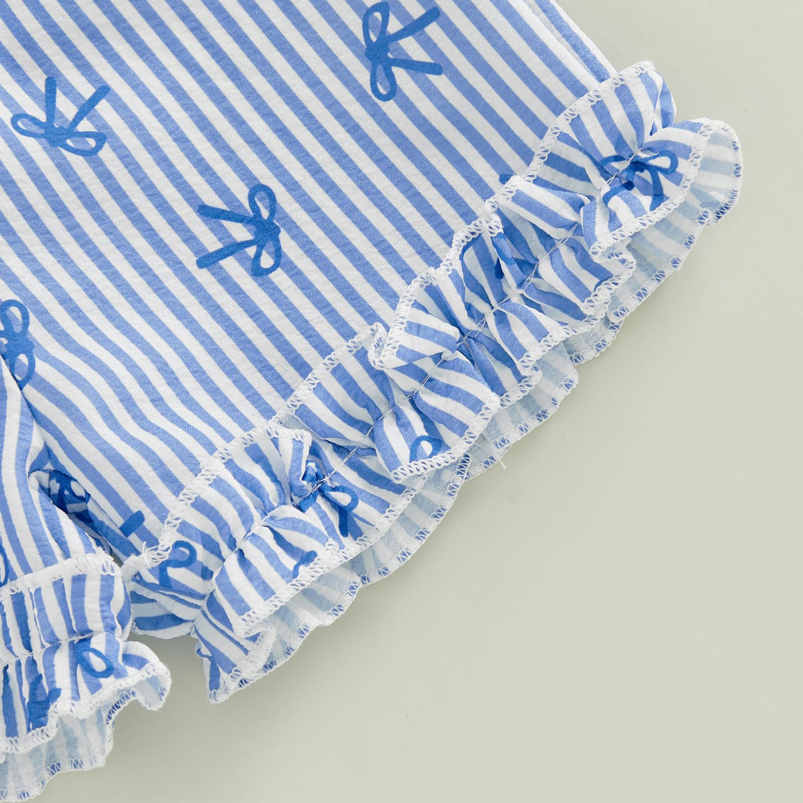 Ensemble Tenue d'été Bébé Fille Débardeur Rayé à Volant Chemise sans Manches à Bouton + Short à Rayures