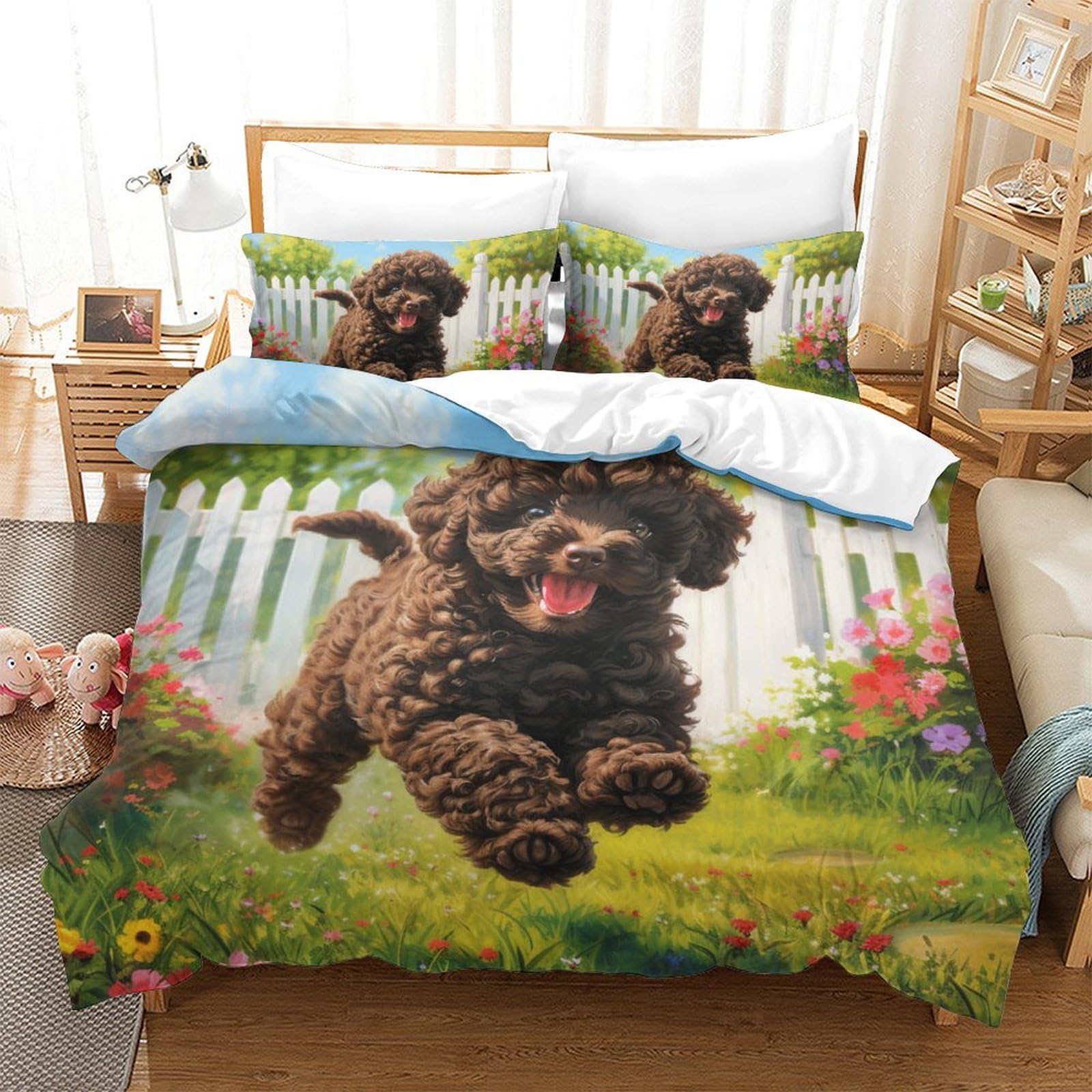 DNAVSOETR Cockapoo Duvet Cover 3 PCS Hotel Quality Quilt Cover Bedding Sets Bed Covers with Pillowcases with Zipper Closure Ultra Soft Hypoallergenic Microfiber King（220x240cm）