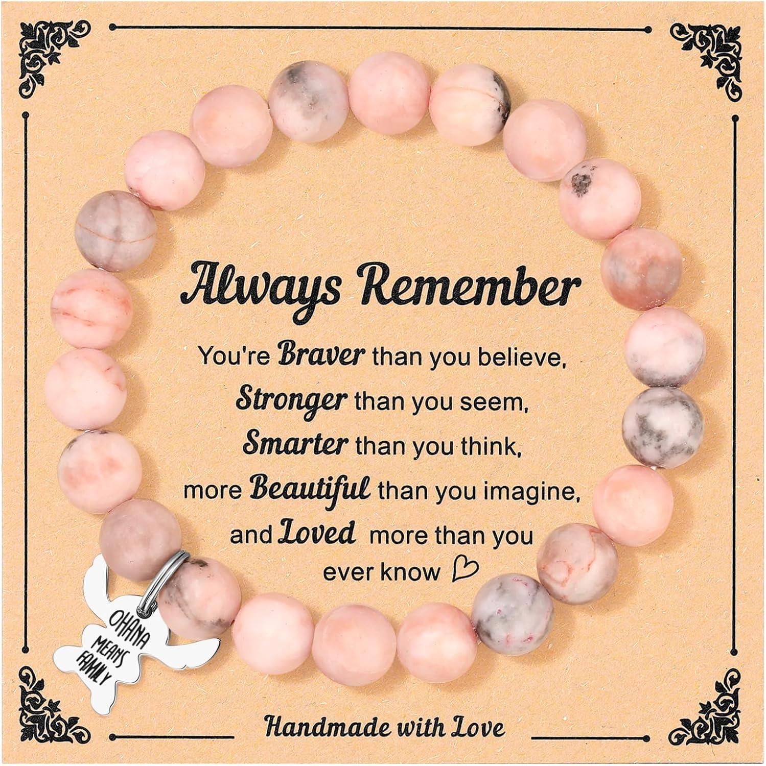 Ralukiia Stitch Gifts, Pink Pearl Stitch Bracelets for Daughter/Granddaughter/Niece/Sister, Natural Stone Bracelet Jewelry Gift for Birthday Christmas Valentines Day