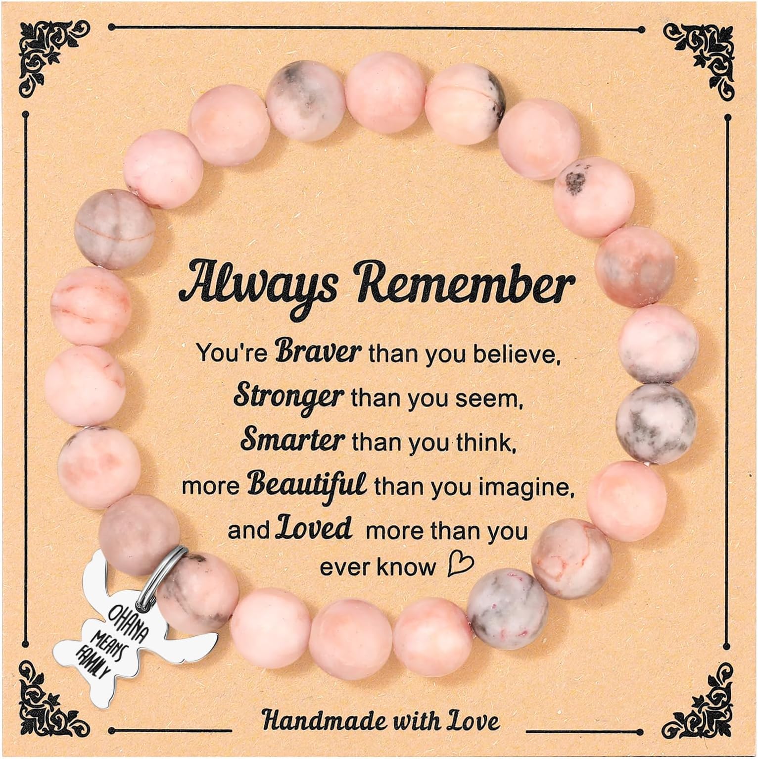 Stitch Gifts, Pink Pearl Stitch Bracelets for Daughter/Granddaughter/Niece/Sister, Natural Stone Bracelet Jewelry Gift for Birthday Christmas Valentines Day