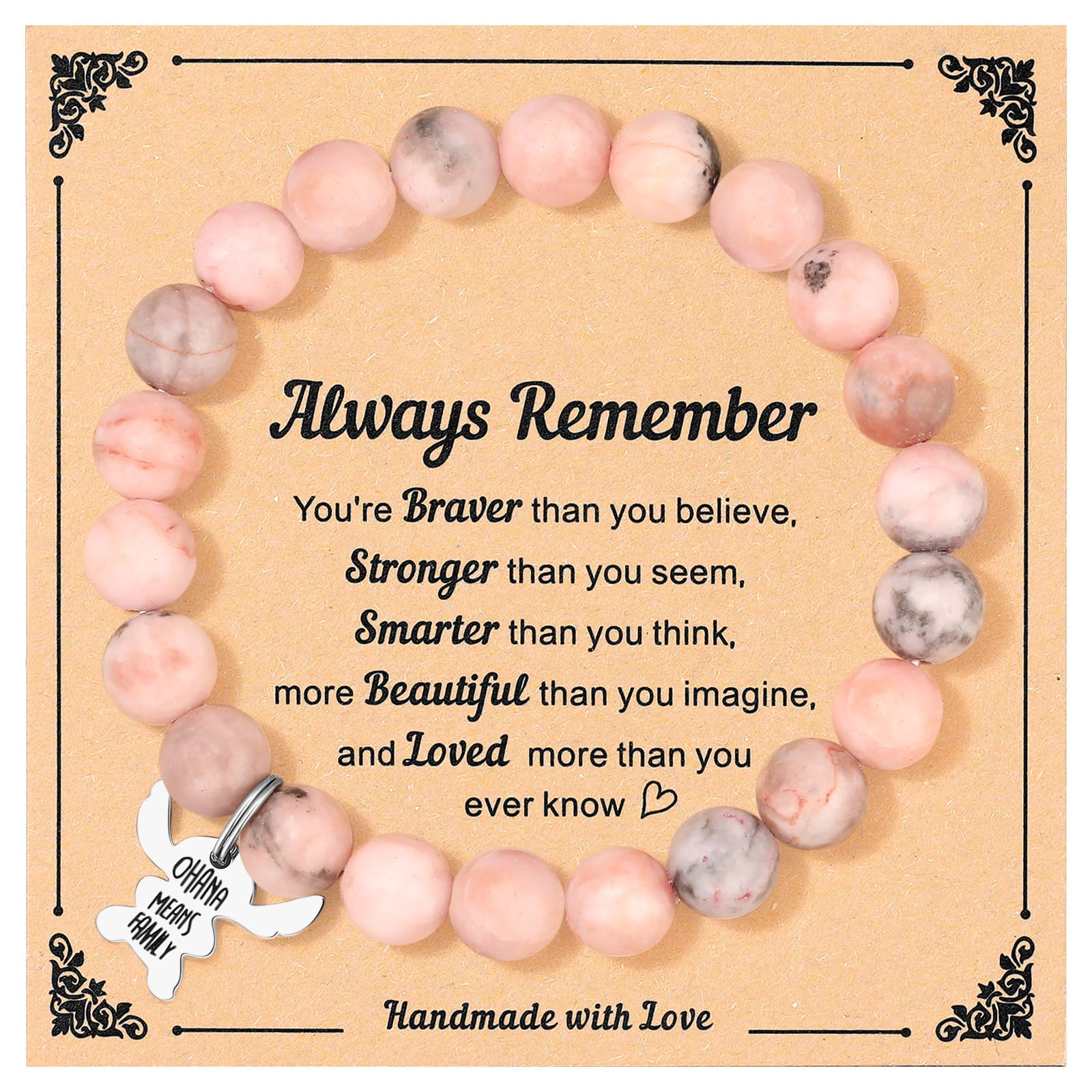 Stitch Gifts, Pink Pearl Stitch Bracelets for Daughter/Granddaughter/Niece/Sister, Natural Stone Bracelet Jewelry Gift for Birthday Christmas Valentines Day