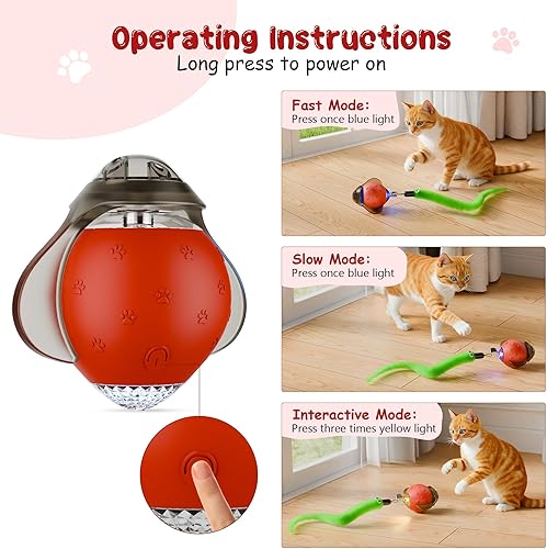 Miniatura 2 de Pelota de juguete interactiva para gatos, juguete eléctrico de movimiento automático Firefly con 2 colas de plumas, modos de 3 velocidades,