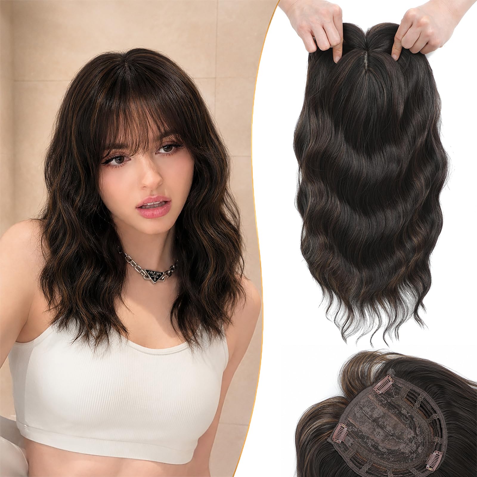 Photo 1 of ONEYTRE Hair Toppers with Bangs - 18 Inch Synthetic Fiber