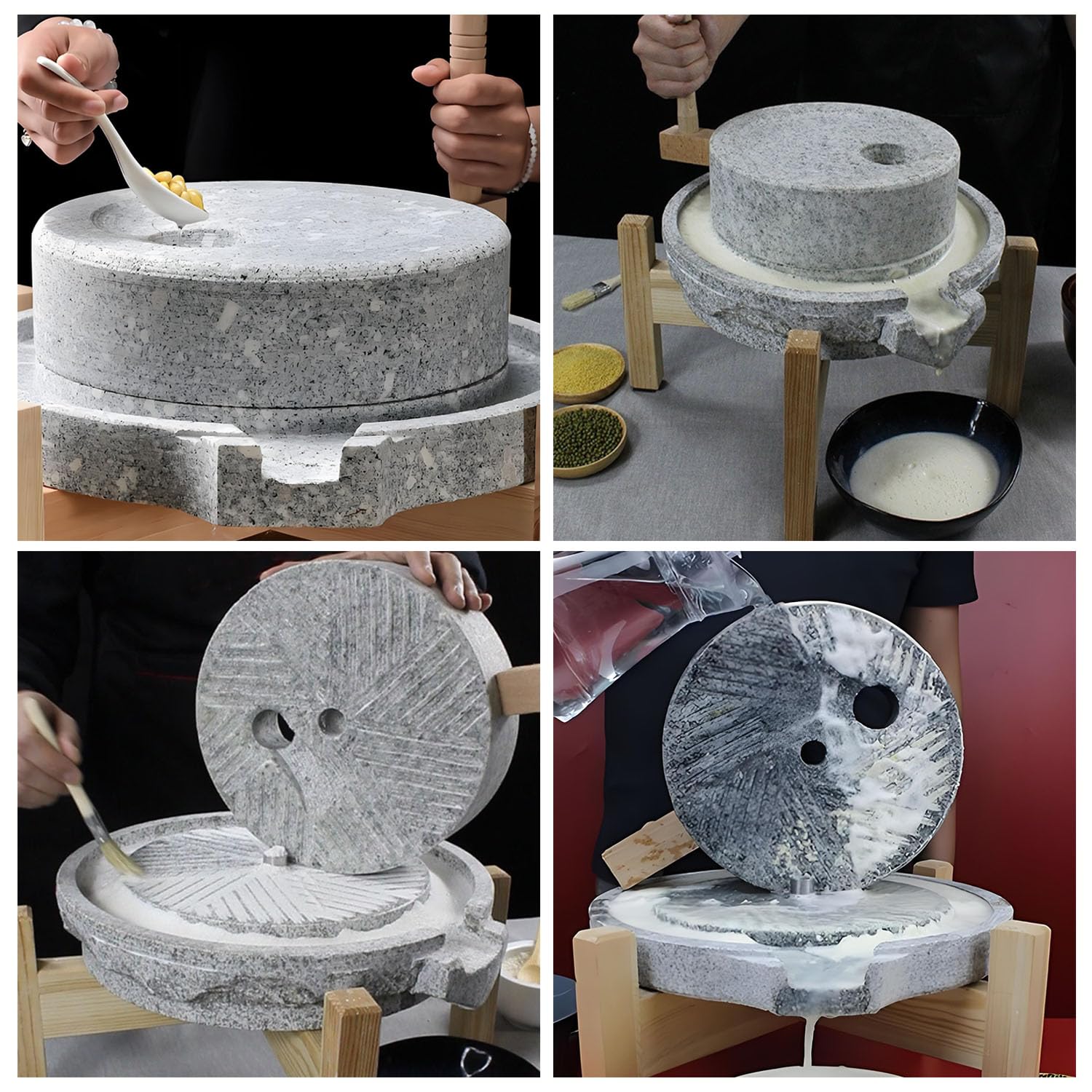 Yinian Traditionell Grain Mill, Haushalts Retro steinmühle,Gewürzzerkleinerer, Haushalts-Handmühle für mit Holzständer, 19.7in Basis, Doppelte Schleifscheiben Aus Stein(Size:35cm)