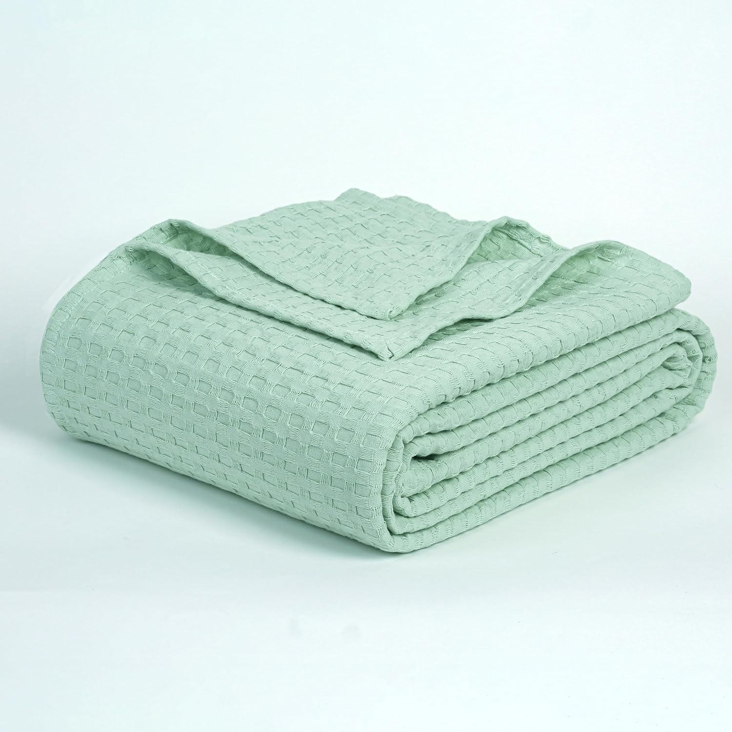 Premium 100% Cotton Throw Blanket Twin Size Sage Green Lightweight Breathable Waffle Weave Blankets for All Seasons Perfect for Layering Twin Bed Couch or Sofa (90 x 60 Inches)