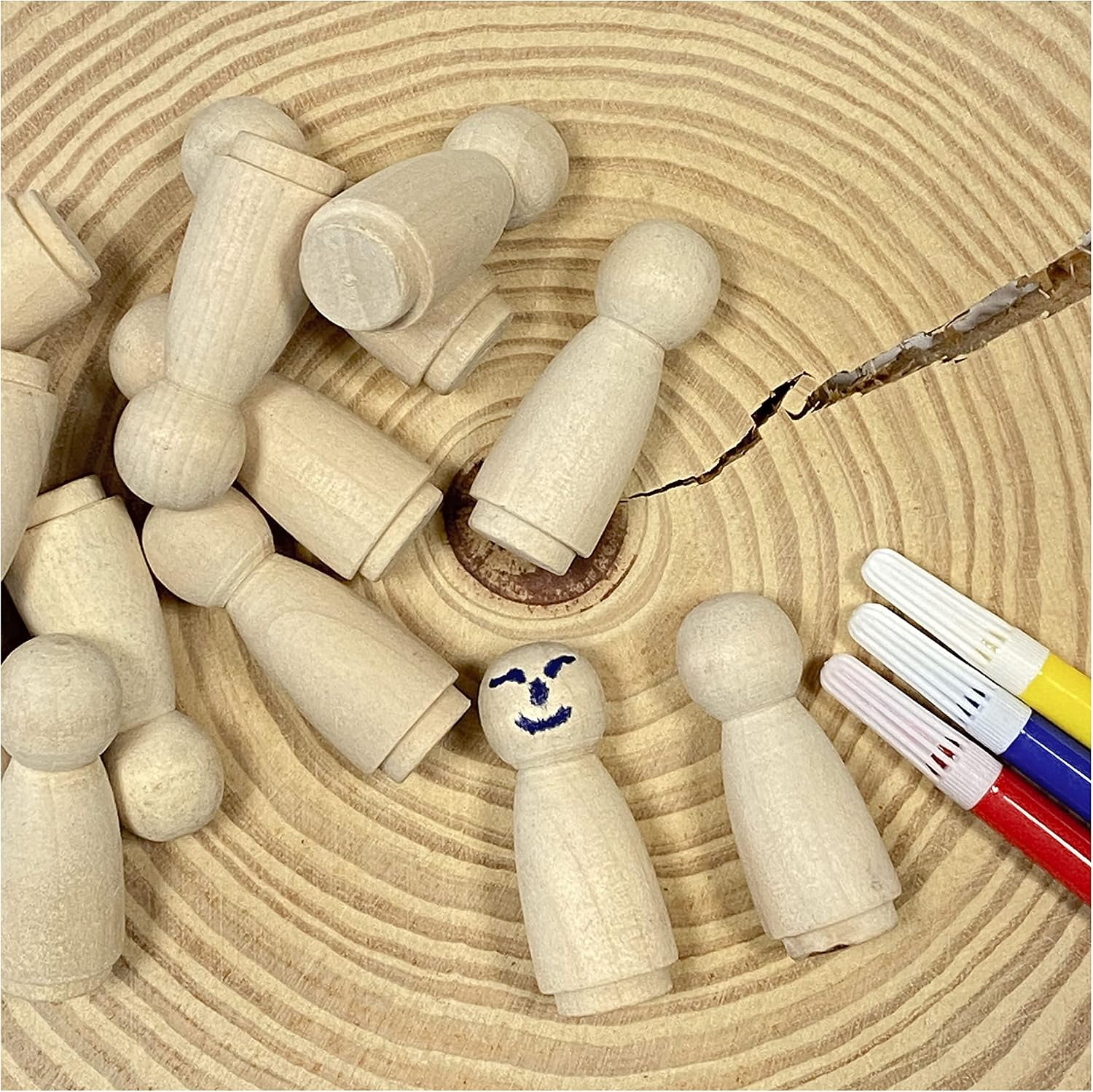 50 Pack Wood Peg Dolls Unfinished Wooden People Craft Blank Family Figures 3/4 x 2 inch