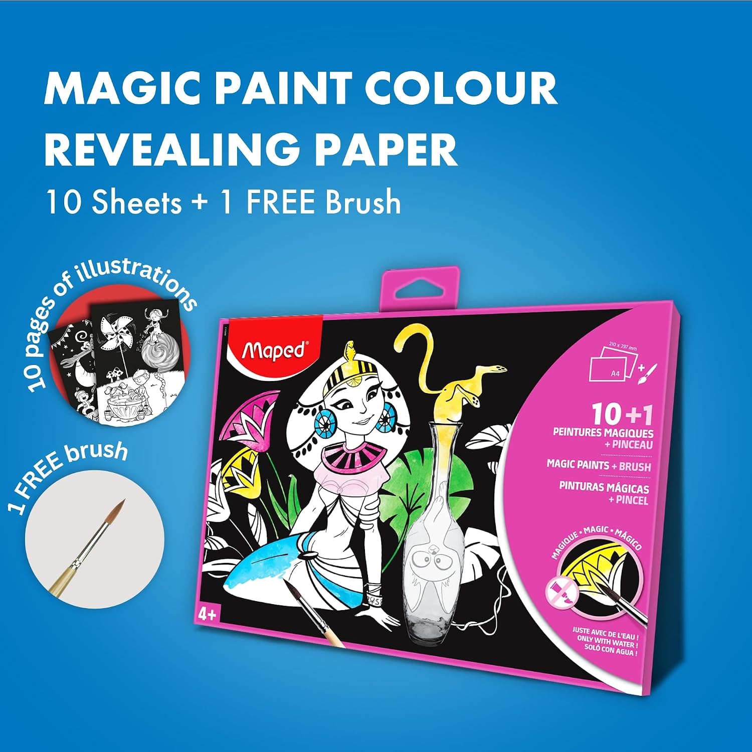 Maped - Magic Paint Color-Revealing Paper 10 Pages + Free Brush - Crafting Vibrant Paper Decorations - Mess-Free Creativity - No Ink Spills or Stains - Surprise Color Reveal