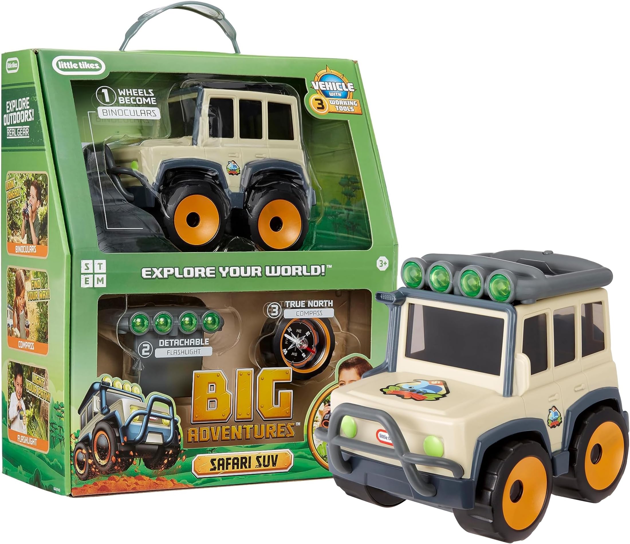 Little Tikes Big Adventures Safari SUV Toy with Lights, Detachable Tools, Flashlight, Binoculars, Real Gear Explorer Vehicle for Kids, Interactive Off-Road Play, Outdoor Imaginative Fun