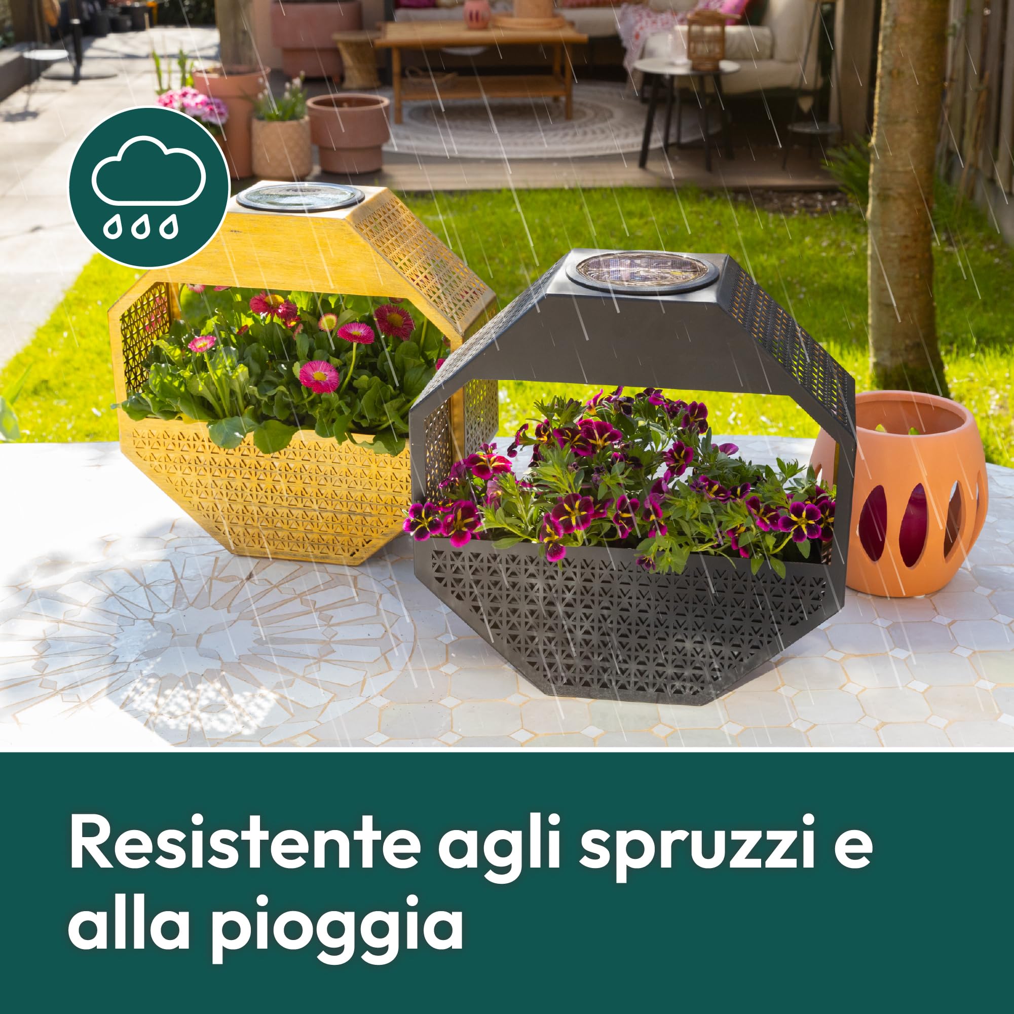Gadgy Lampada solare da parete con vaso da fiori – Fioriera illuminata per balcone e terrazza – Illuminazione giardino resistente