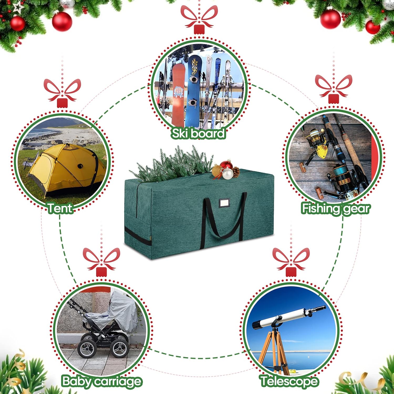BALEINE 9 ft Christmas Tree Storage Bag, Heavy Duty 900D Oxford Fabric with Reinforced Handles and Dual Zippers Wide Opening, Extra Large Storage Container for Trees and Decorations (Green)