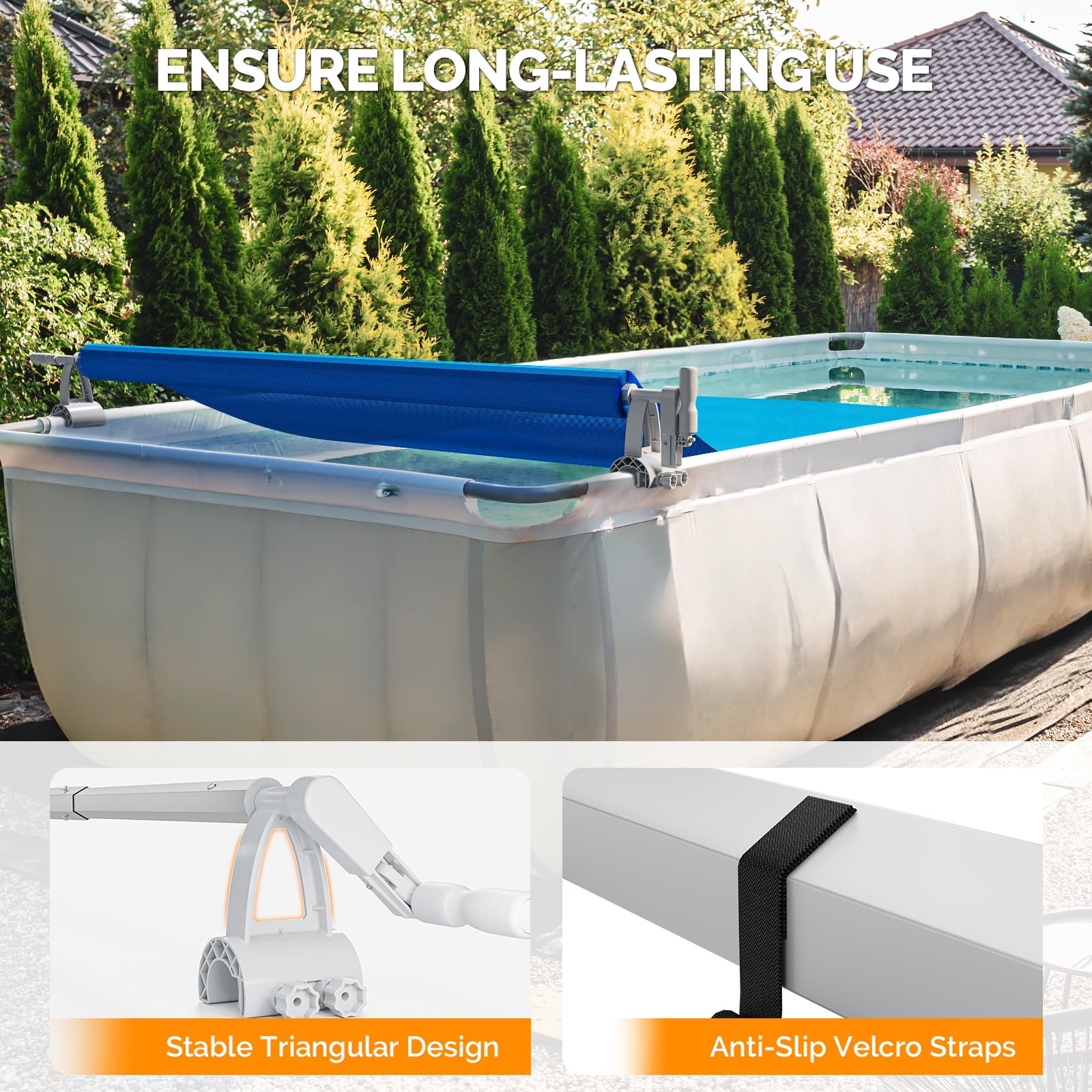 LEADZM Enrouleur de Bâche de Piscine Professionnel en Aluminium Premium,Système d'enroulage pour Bâche Solaire,1,5-4,8 m,Installation Fixe, Dimensions de l'ouverture : 30–48 mm,Blanc