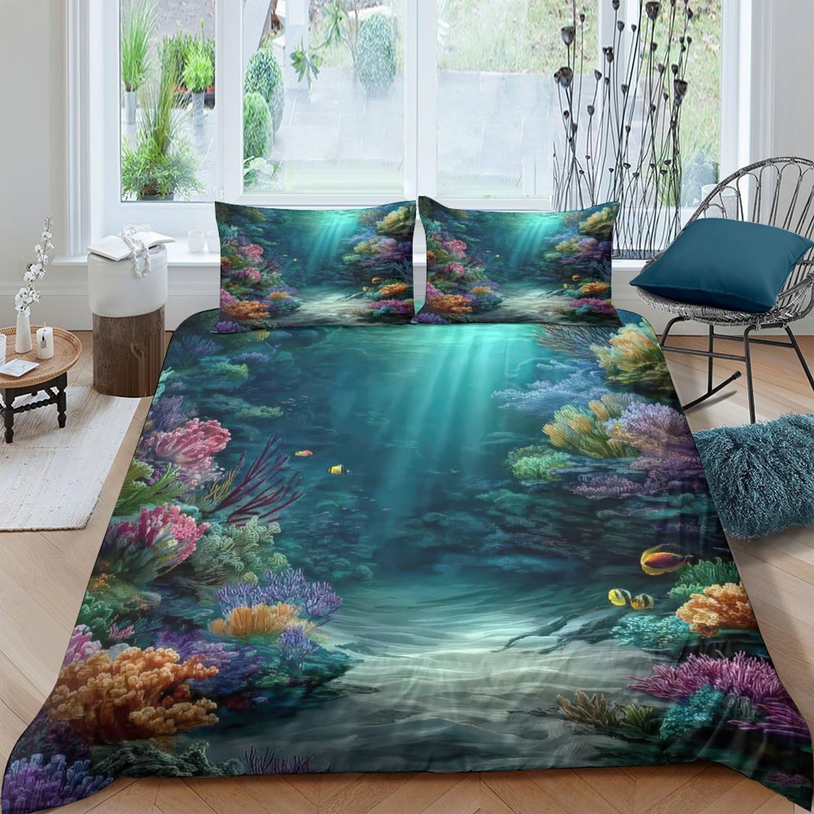 Ctjqhvkz Style-3 3D Printed Underwater Coral Reef Fitted Sheet Microfiber Soft Breathable Ocean Scene Mattress Cover For Bedroom Home Decor Single（135X200cm）