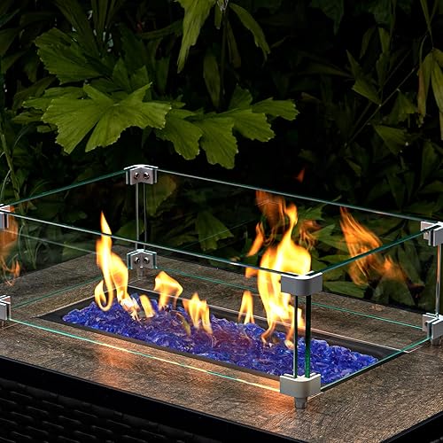 Miniatura 5 de GASPRO Vidrio de fuego de 20 libras para hoguera de propano, roca de vidrio decorativa de 12 pulgada para chimenea de gas, azul océano