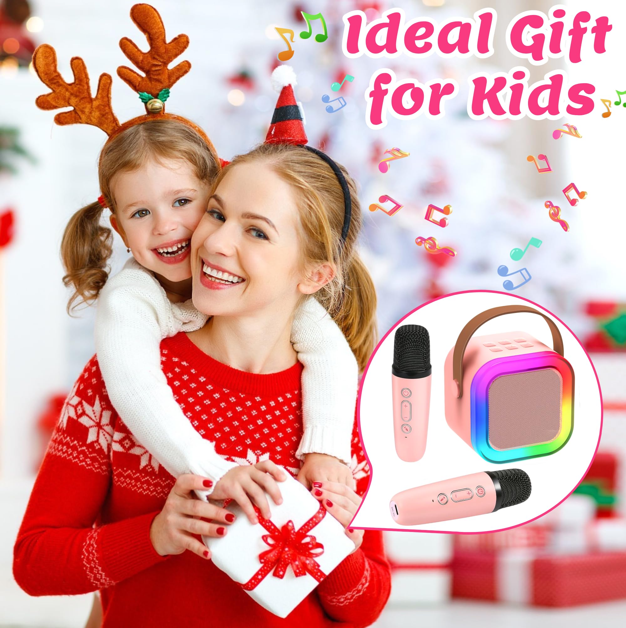 Chennyfun Karaoke Machine 2 mikrofony, Mini Karaoke Machine, przenośny głośnik Bluetooth z efektami zmiany głosu i światłami LED, najlepszy prezent urodzinowy dla dziewczynek i chłopców