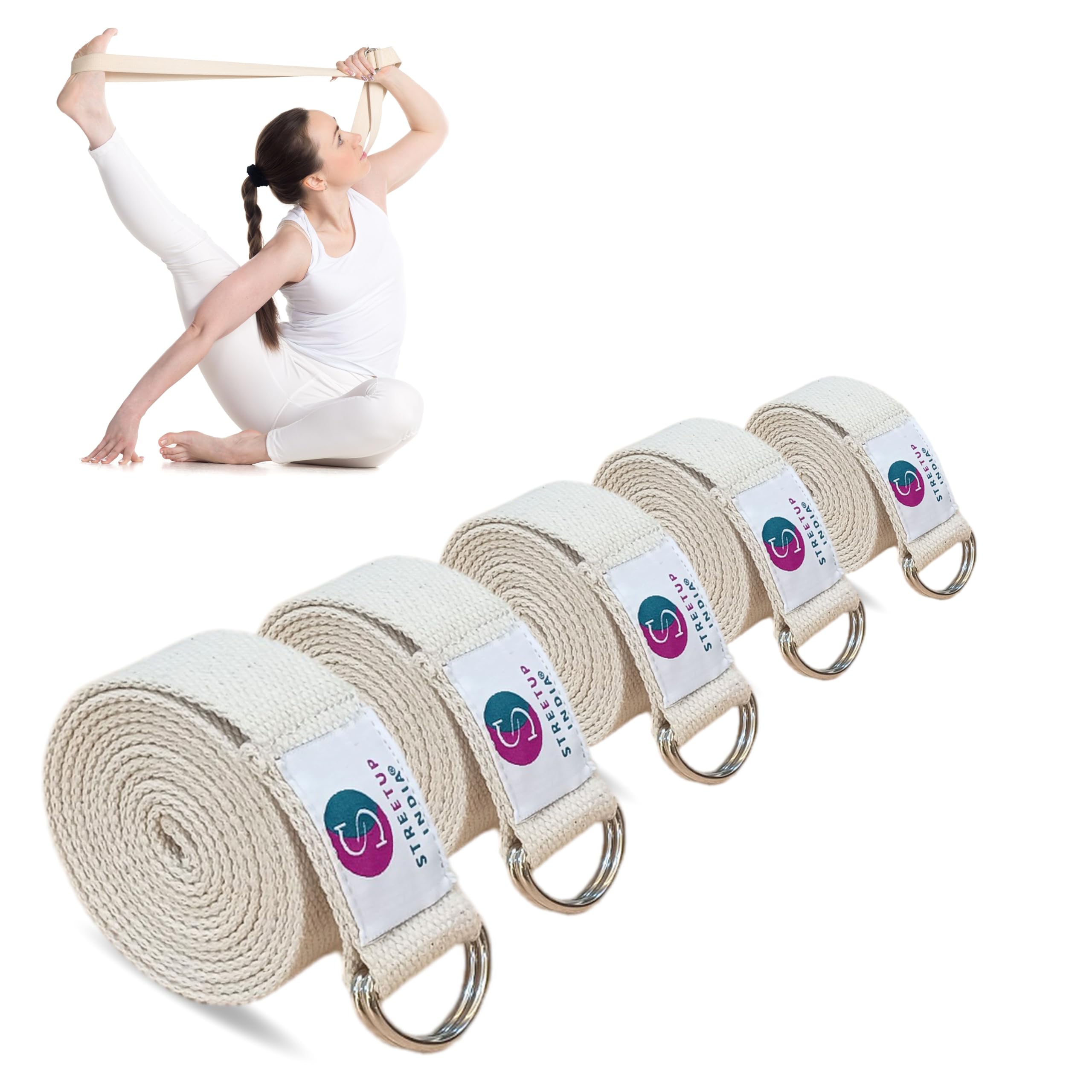 Streetup India® Yoga Belt/Strap 6 Feet For Stretching, Yoga, Pilates, Physical Therapy, Fitness| Pure Cotton Pack of 5-image-30