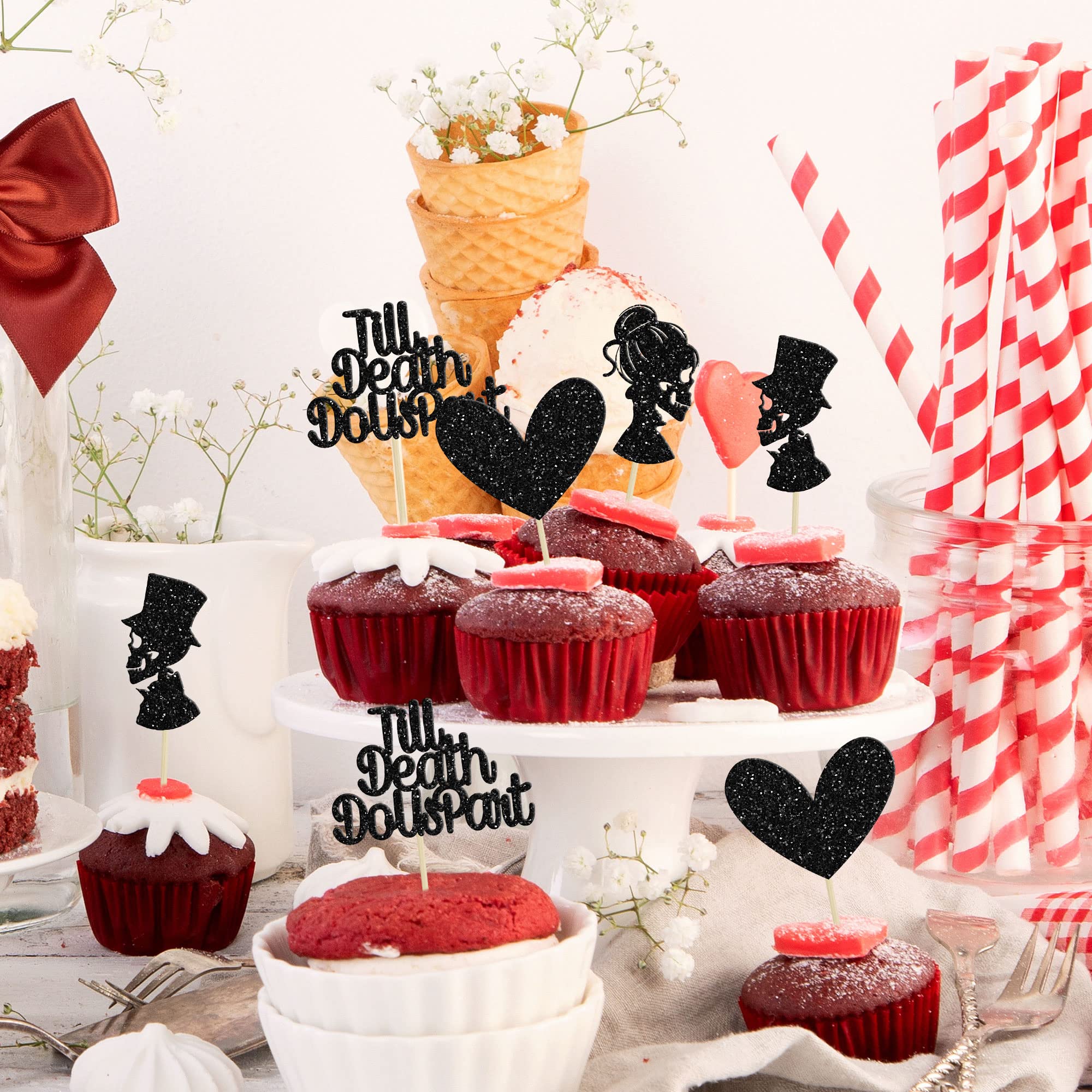 Gyufise 24 Pack Valentine's Day Cupcake Toppers - Glitter Twerk Heart Lipstick Picks, Bachelorette Party Decor - View #10
