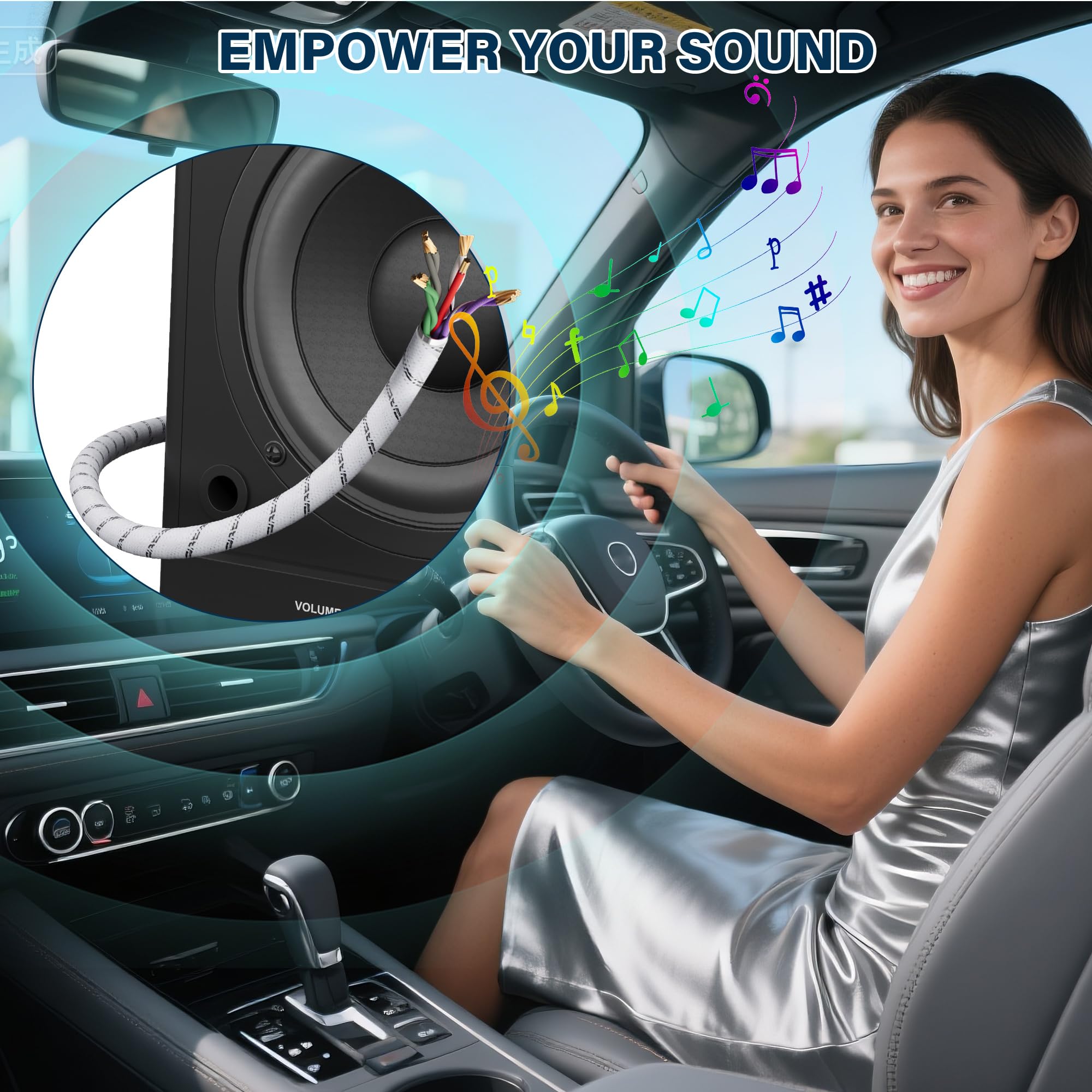 Elecan Câble de haut-parleur à 9 conducteurs 18 AWG 7,6 m blanc, paire torsadée blindée en cuivre primaire basse tension à distance, ultra flexible et tressé pour remorque, voiture, audio marin + 15
