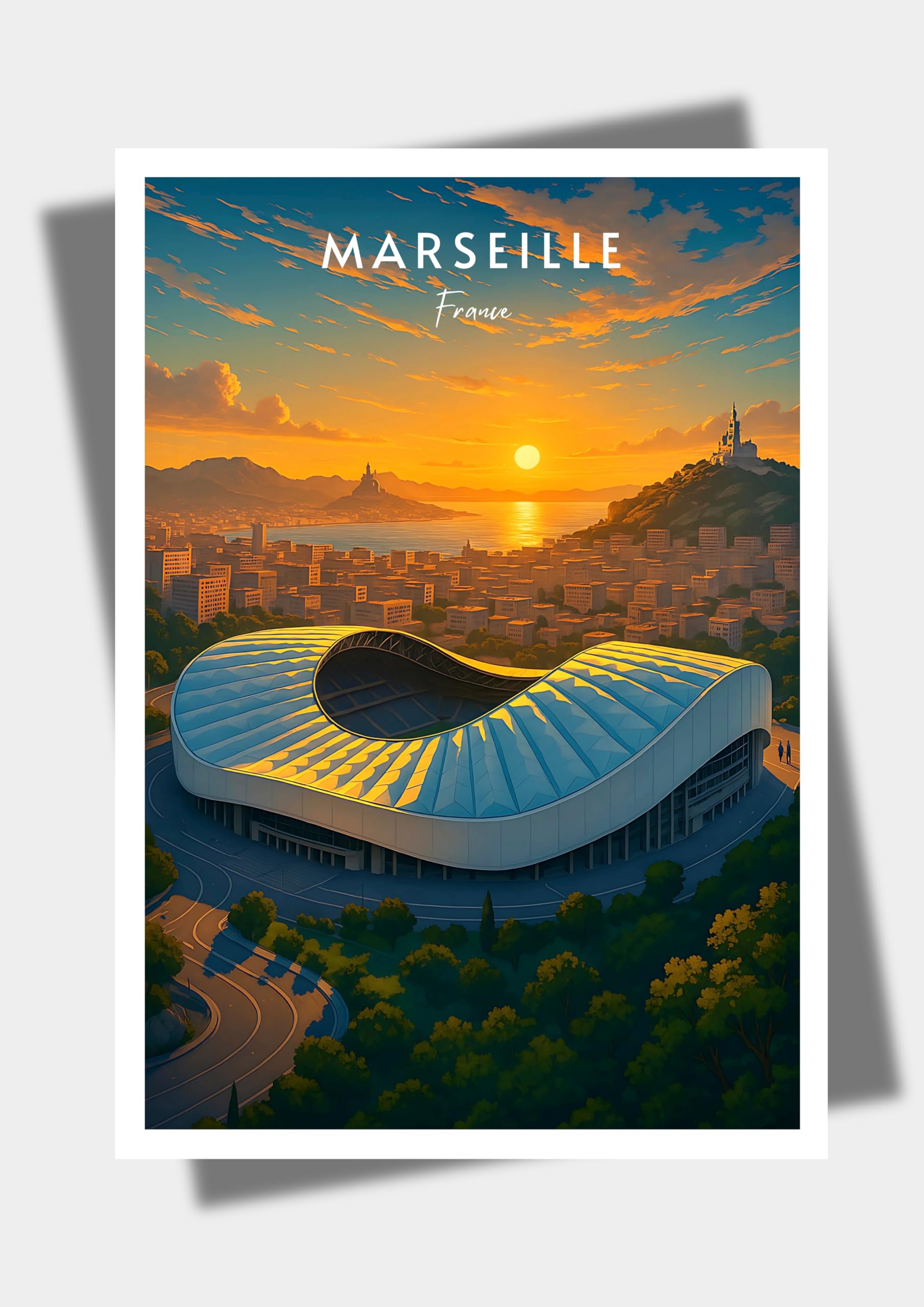 Générique Affiche murale deco - sport - Marseille, velodrome, football - art moderne, cadeau, poster, impression, illustration - JLprint (A1-59,4 x 84 cm)