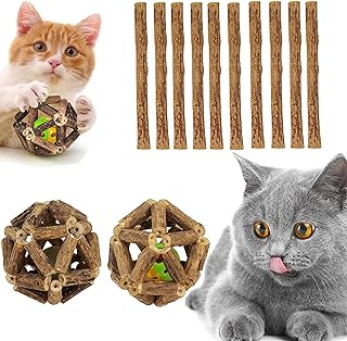Catnip Toys -12pcs Kitten Teething Toys, Millketitech 10 Pcs Natural Matatabi Silvervine Sticks & Catnip Balls, Cat Chew Toys or Indoor Cats, Cat Dental Toy Cleaning Teeth Chew Toys