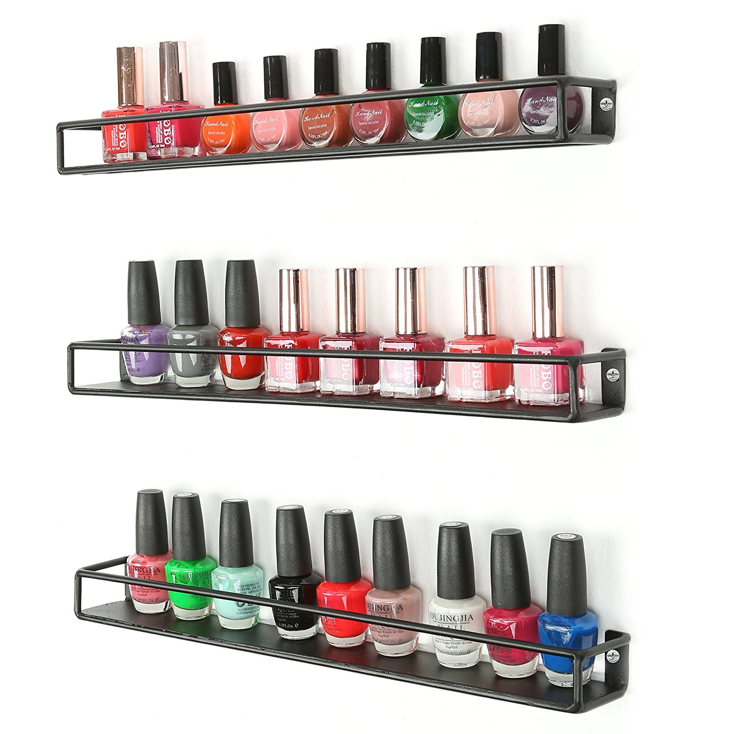 INDIAN DECOR Black Metal Wall Mounted Nail Polish and Essential Oils Display Shelves -Set of 3-image-22