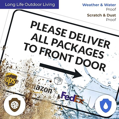 Vista 210 de Cartel de entrega del paquete, letrero de instrucciones de entrega, 10 x 7 pulgadas, aluminio 040 libre de óxido, resistente a la decoloración