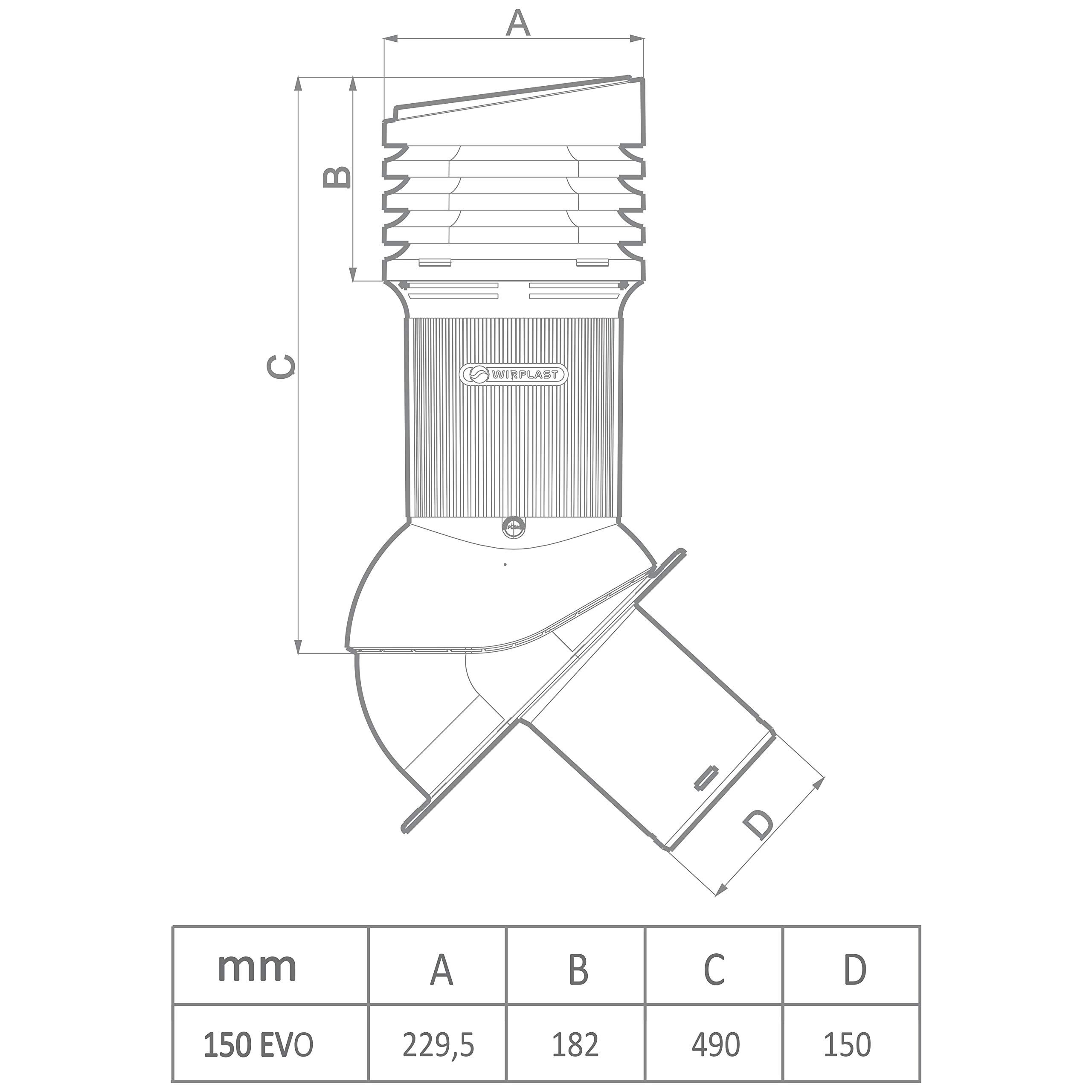 Entlüfterkamin NORMAL EVO 150 mm für Plattdach, Trapezblech, Doppelfalzblech (RAL 7024 - Graphit)