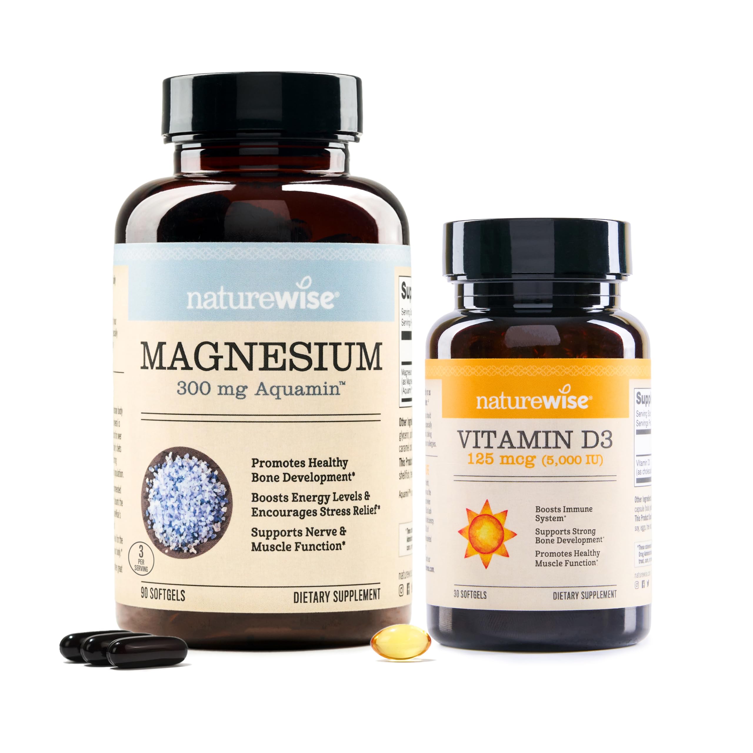 NatureWise [1] Marine Magnesium 300mg - Naturally Sourced Non-GMO - 90 Softgels[60-Day Supply] + [1] Vitamin D3 5000iu + Organic Olive Oil - 30 Mini Softgels[30