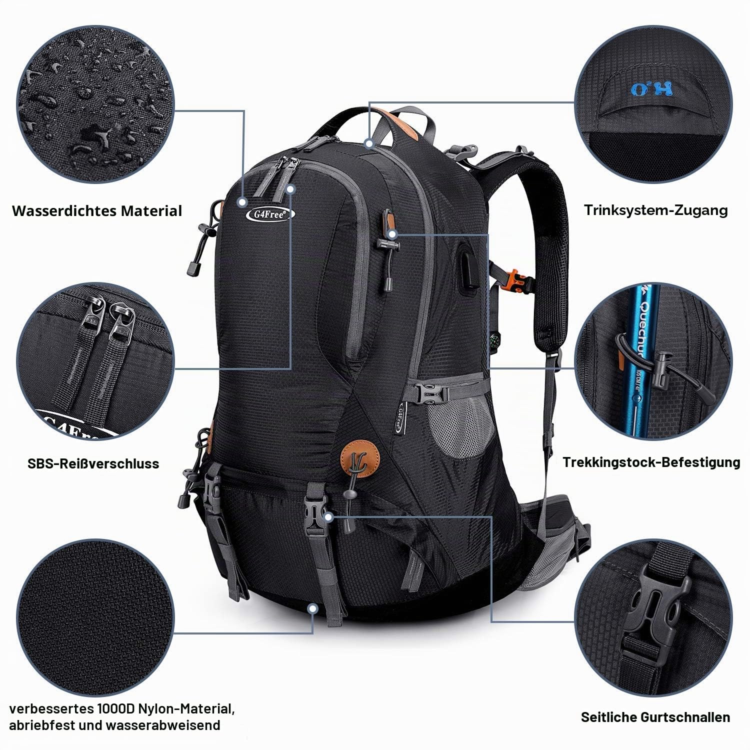 G4Free Wanderrucksack Wasserdicht 50L Wanderrucksack mit Regenhülle Bergsteigen Reisen Camping Trekking Outdoor Sport für Herren Damen