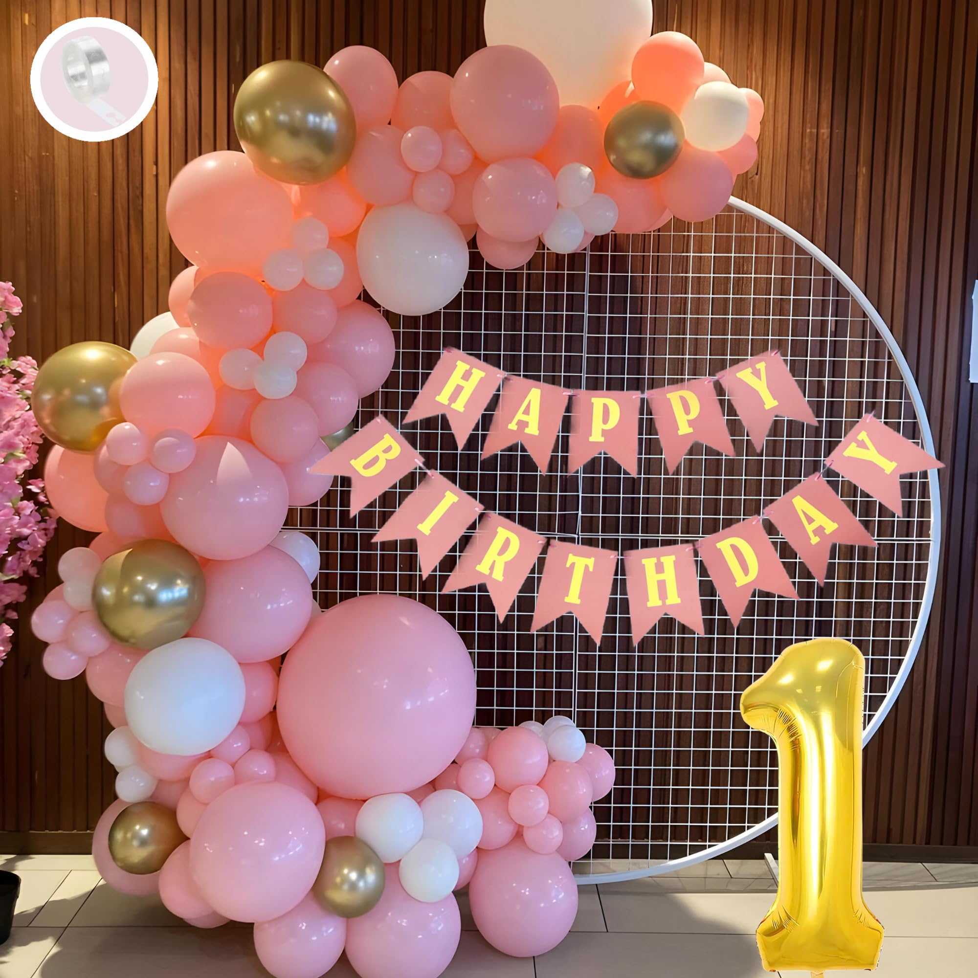 1st Birthday · Pink, White